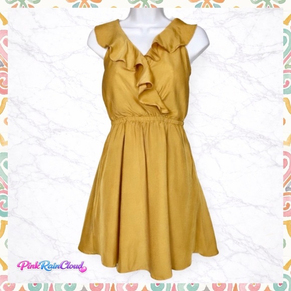 BCBGeneration Mustard Yellow Ruffle Fit & Flare Dress With Pockets Women's Small BCBGeneration Mustard Yellow Ruffle Fit & Flare Dress With Pockets Women's Small